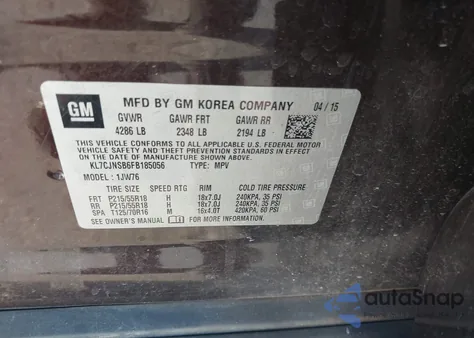 2015 Chevrolet Trax Ltz из США, поврежденный, VIN KL7CJNSB6FB185056